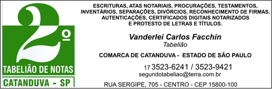 Anúncio de 2º Tabelião de Notas de Catanduva